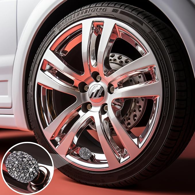 4PCS Bling Crystal Diamond Tire Stem Valve Caps, Dustproof Car Wheel Tire Valve Caps Universal Tire Valve Stem Covers for Cars, SUV, Trucks, Bikes, Motorcycles, Bicycles (Gray)