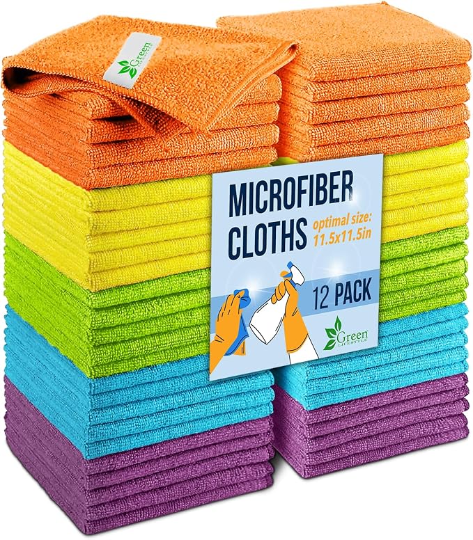 Microfiber Cleaning Cloth 11.5" x 11.5" 12 Pack - Edgeless Microfiber Towels for Cars, Cleaning Rags, Lint Free Car Microfiber Towel, Reusable Cleaning Cloths (Multicolor)