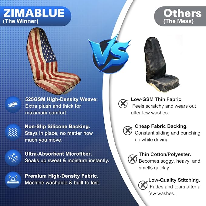 2 Pack American Flag Waterproof Towel Car Seat Covers, Sweatproof Non-Slip Seat Protector, Machine Washable Universal Front Bucket Seat Covers for Cars, SUVs, Gym, Beach, Sports & Pets