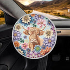 Boho Steering Wheel Sun Shade Cover Keep Cool in The Heat, Highland Cow Steering Wheel Sun Block Anti-Heat Aluminum Foil Steering Wheel Cover for SUV Truck Van Sedan
