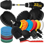 22Pack Drill Brush Attachments Set, Scrub Pads & Sponge, Buffing Pads, Power Scrubber Brush, Car Polishing Pad Kit,Wax Applicator Pad,Car Cleaning Kit，Cleaning Supplies，Masonry Brushes,Black