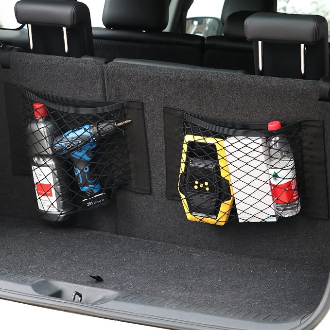 Universal Mesh Cargo Net for Car Trunk Storage,Elastic Small Automotive Cargo Net Pocket Wall Sticker Organizer Pouch Bag Storage for SUV,2 Pack with Tape Stickers
