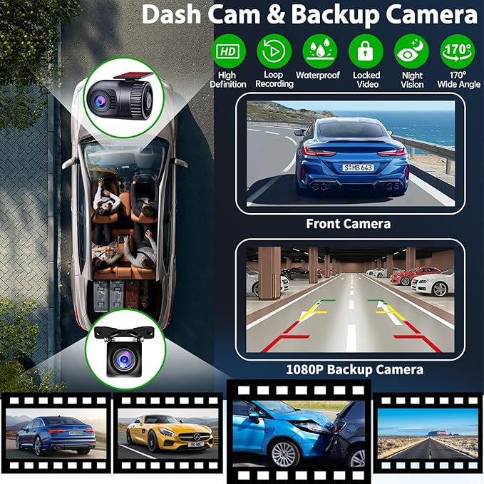 [QLED Screen Upgrade] 7" Double Din Car Stereo with Dash Cam, Wireless Apple CarPlay and Android Auto, Bluetooth, 240W 4.2-Channel Audio Output, MirrorLink, Backup Camera, AM/FM Car Radio