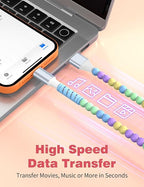 USB A to USB C Cable 6FT,Beaded Charger Cord for iPhone 17 16 Pro Max 17e 15 Car play,Type C Cute Car Charger Cord for iPad 10 11th A16/Samsung S26 S25 S24 S23 FE/Android Phone Girls Women,BlueYellow