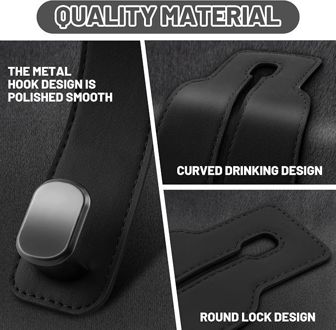 Amelity Purse Hook for Car, Car Seat Headrest Hooks for Purses & Bags | Car Interior Accessories for Women, Heavy Duty Leather Purse Hanger for Car, 2 Pack Black