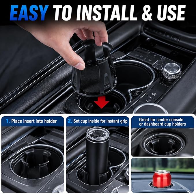 2pcs Car Cup Holder Insert,Black Cup Holder for Car,Cup Holder Expander,Cup Holder Insert Adapter for Car,Cupholder Insert for Car with Adaptive Clamping Arm for Fixing Water Bottles and Drinks