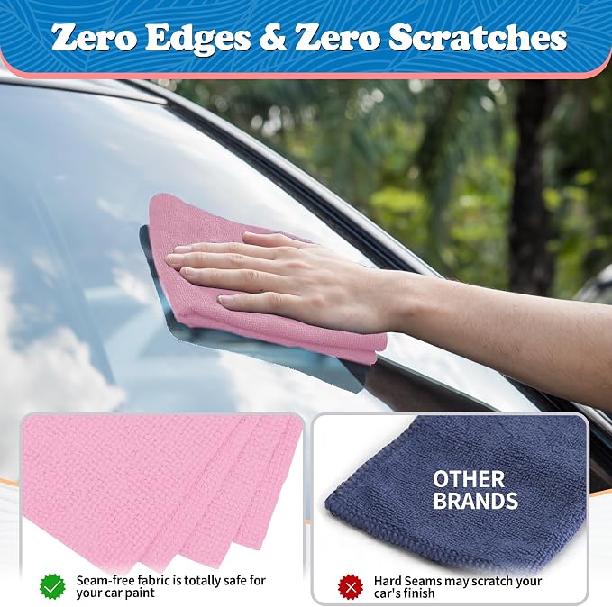 Microfiber Cleaning Cloth, Shop Towels Bulk, 24 Pack Pink Microfiber Towels for Cars, All-Purpose Absorbent Cleaning Rags, Dust Cloth for Automotive, Mechanic, Garage, Bar, 12 x 11 inch