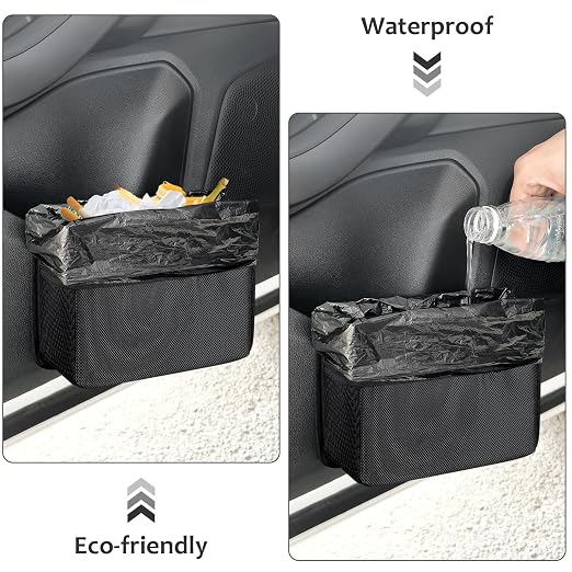 Collapsible Car Trash Can, Vehicle Garbage Organizer Holder Bin with One Roll Trash Bag, Waterproof Hanging Mini Auto Dustbin Accessories Storage Container for Vans, SUVs