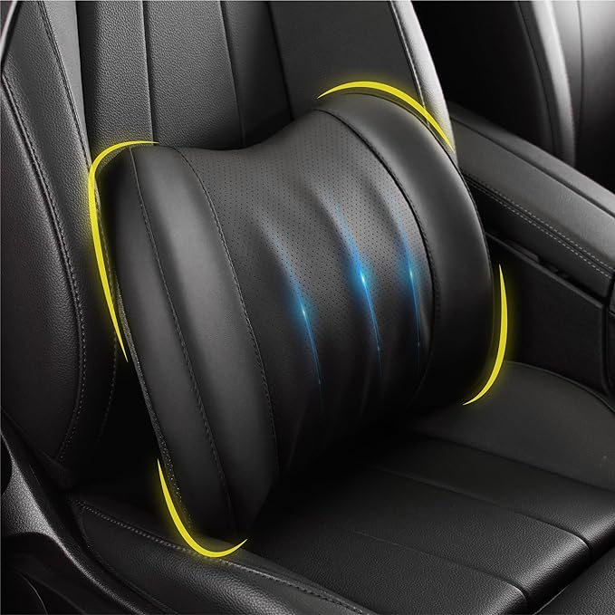Lumbar Support Pillow for Car, Car Seat Back Support for Driving | Memory Foam Car Lumbar Support for Driving Seat, Car Back Cushion, Adjustable Straps, Lower Back Pillow, PU Leather, Black