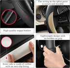 Beige Car Steering Wheel Cover, Nappa Leather, Bottom Color Blocking, Universal 14.5-15 Inch Leather Anti-Slip Breathable Auto Steering Wheel Covers for Men Women