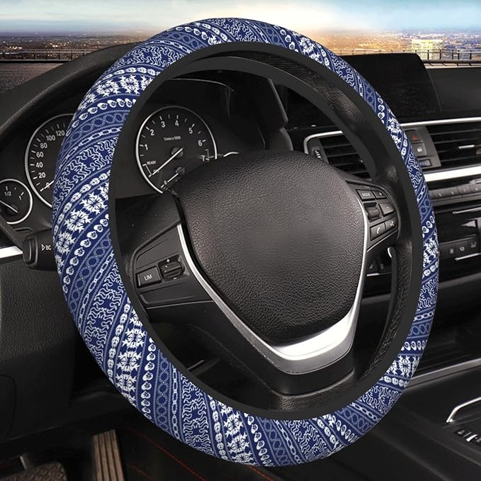 Lace Steering Wheel Cover Car Elastic Steering Wheel Protector | Bohemian Anti-Slip Breathable Car Accessories Interior for Women Men Universal 15 Inch Fit Auto SUVs Vans Truck