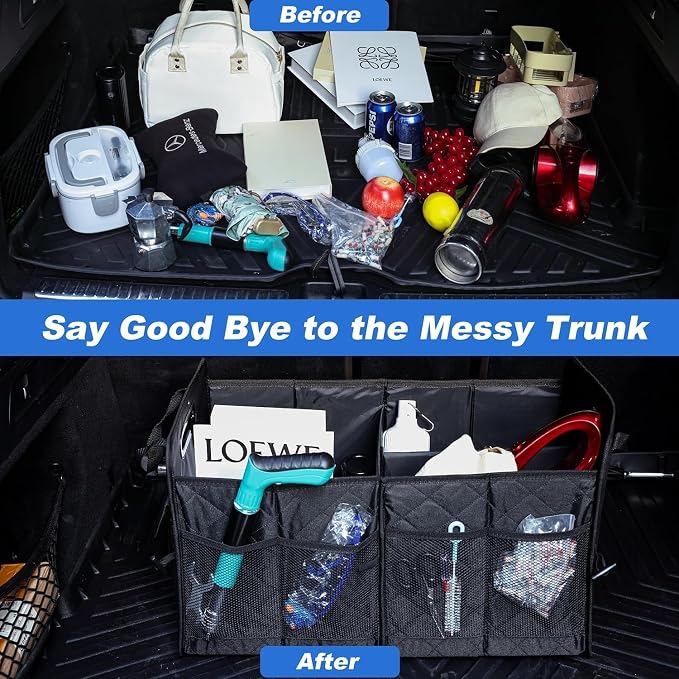 Car Trunk Organizer, 75L Large Capacity Waterproof Auto Storage with Non-Slip Bottom Strips, Collapsible Cargo Organizer for Suv, Truck, Sedan, Portable Car Accessories for Women Men(Black)