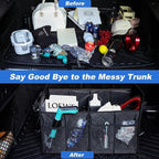 Car Trunk Organizer, 75L Large Capacity Waterproof Auto Storage with Non-Slip Bottom Strips, Collapsible Cargo Organizer for Suv, Truck, Sedan, Portable Car Accessories for Women Men(Black)