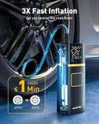 Tire Inflator Portable Air Compressor - Air Pump for Car Tires with Digital Pressure Gauge, Cordless Rechargeable Battery, Emergency LED Light for Car Motorcycle Bike Ball, 150PSI, Auto Stop