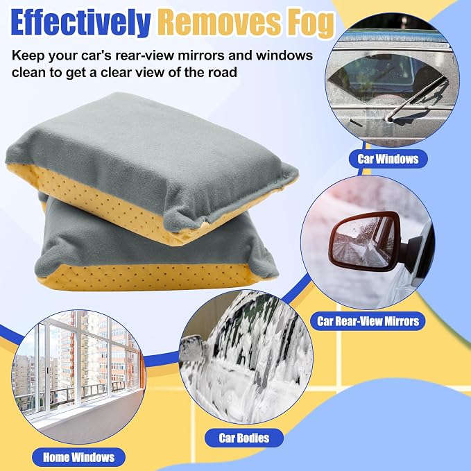 2P Window Defogger Sponge, Windshield Glass Defogger | Absorbent Car Window Cleaner for Auto Cleaning (Yellow+Grey)