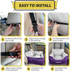 BurgeonNest Dog Car Seat for Small Dogs, Fully Detachable and Washable Cat Carseats Under 25 lbs, Soft Pet Booster Seats with Storage Pockets Clip-On Leash Portable Travel Carrier Bed, Purple