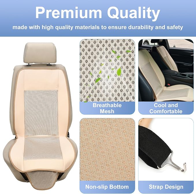 Cooling Car Seat Cushion, Ventilated Air Circulation Seat Cover, 12V Automotive Front Seat Summer Cooling Pad with 8 Powerful Fans, 3 Speed Adjustable, Universal for Car SUV Truck (Beige)