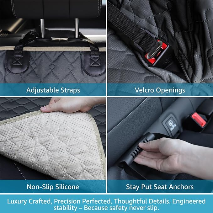 Dog Car Seat Covers for Back Seat with 2 Seat Belts, Waterproof Dog Car Hammock with Mesh Window Durable Scratch Proof Nonslip Pet Carseat Covers Universal Fit Protector for Cars, Trucks & SUVs