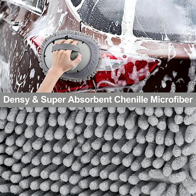 12Pcs Car Wash Kit, 62'' Car Wash Brush with Long Handle Microfiber Carwash Brush Mop Mitt Kit Car Car Washing Supplies Cleaning Kit for Cars RV SUV Truck Boat