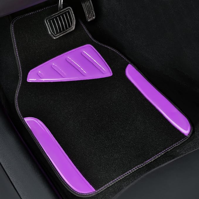 Jelly Waterproof Universal Fit Car Floor Mats, Girly Car Carpet Mats with Anti-Slip Nibbs Backing & Driver Heel Pad Fit for SUV, Vans, sedans, Trucks,Cute car mats of 4pcs for Women (Purple)