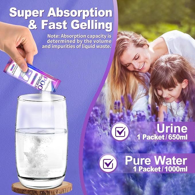 Poo Powder for Portable Toilet Gel Powder, Camping Toilet Gel 50PCS | Lavender Scent Pee Powder, Eco Toilet Gel for 650ml Urine/10g, Toilet Gel Powder for Outdoor Camping and Hiking