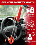 Steering Wheel Lock Anti-Theft Car Device Heavy Duty Security Car Lock Antitheft Locking Devices Great Deterrent Adjustable Car Wheel Lock Anti Theft for Vehicle Truck SUV with 3 Keys (Red)
