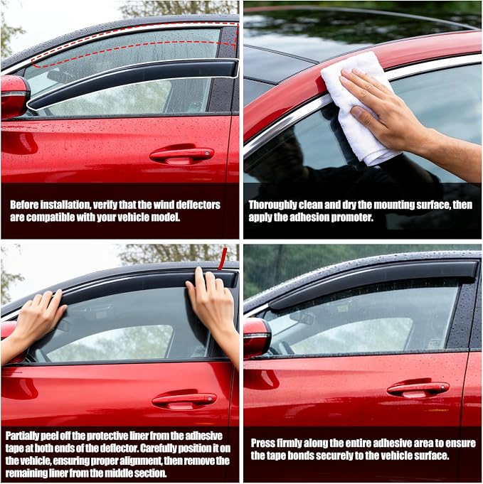 Tape-on Rain Guards for Volkswagen (VW) Tiguan 2024-2018 | Shatterproof, Easy Install, Extra Durable, Fits Great, High Quality, Black Auto Accessories, Side Window Deflector & Visors