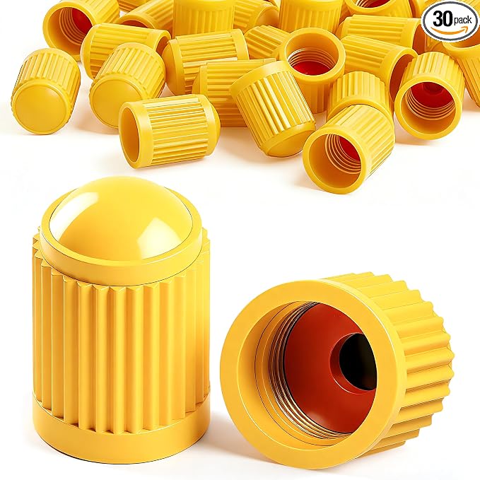 30PCS Tire Valve Stem Caps, Corrosion Resistant, with O Rubber Ring, Airtight Seal Heavy Duty Dustproof Tire Valve Stem Covers for Cars, SUV, Trucks, Bikes, Motorcycles, Bicycles(Yellow)