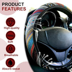 Boho Flax Cloth Steering Wheel Cover, Hippie Baja Blanket Anti-Slip Breathable Protector, Universal Fit 14.5-15 Inch for Cars SUV Van Truck, Women Car Interior Accessories (Style A)