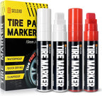 Jumbo Tire Marker White Red - 4 Pack 15mm Wide Tip Paint Pens for Car Tires Lettering, Large Capacity Premium Ink Waterproof Permanent Markers