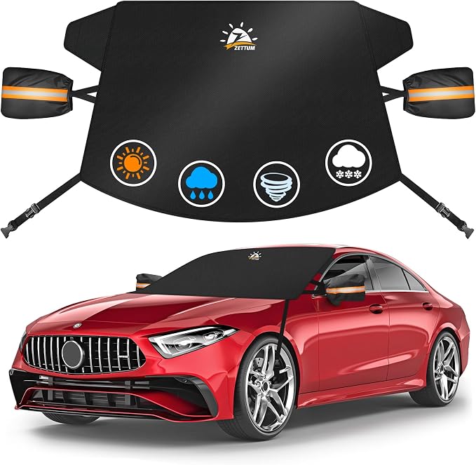 Car Windshield Cover for Ice and Snow - 600D Windshield Snow Cover with Side Mirror Cover Heavy Duty, Standard Winter Frost Hail Protector for Most Car, Truck, SUV, Van and MPV (70 x 50 Inch)