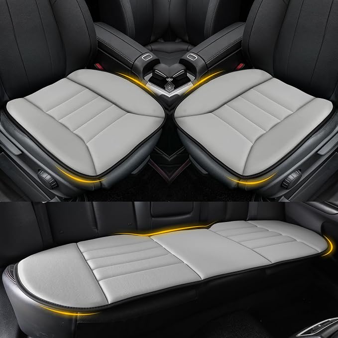 3-Piece Car Seat Cushion Set, 1.2inch Memory Foam Comfort, 2 Front Automotive Seat Cushions + Rear Bench Cushion, Non-Slip Bottom, Fits Sedan SUV Truck Van, Car & Office Chair, Gray