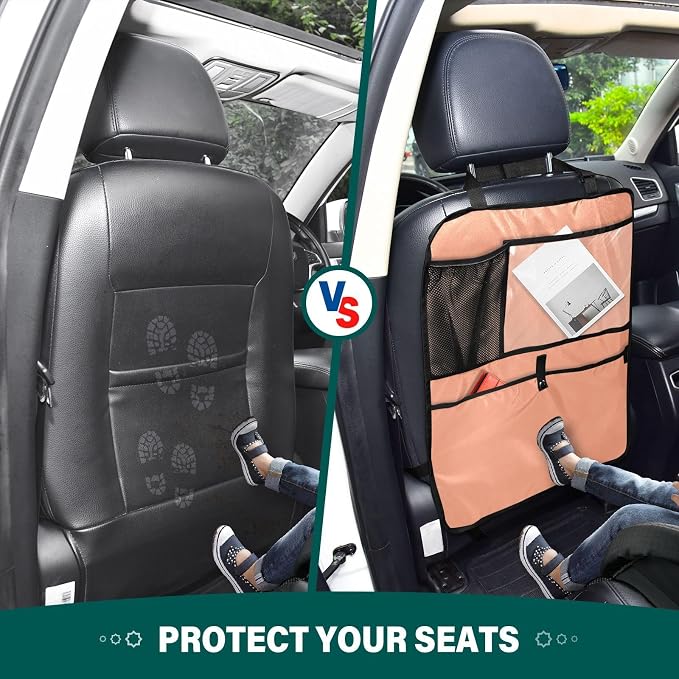 Seat Back Organizer Light Salmon Vehicle Seat Back Organizer Kick Mat, 2 Pack Back Seat Protector for Kids Feet