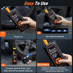 Tire Inflator Portable Air Compressor, Dual Power - 6000mAh & 12V DC, Cordless Air Pump for Car Tires, Bikes, Motorcycle, Balls with LED & Digital Pressure Gauge, Auto Shut-off