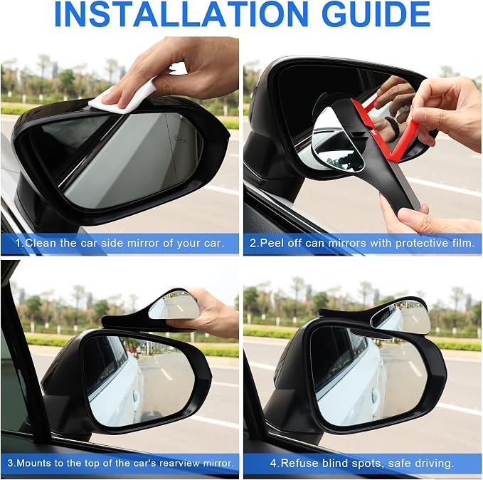 Blind Spot Mirror with Side Mirror Rain Guard, Carbon Fiber 2-in-1 Side Mirror Covers Kit with Wide Angle Adjustable Stick for Cars SUV and Trucks, Pack of 2