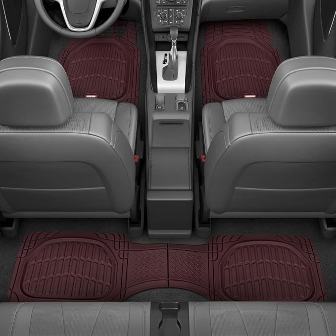 FlexTough Floor Mats for Cars, Burgundy Deep Dish All-Weather Car Mats, Waterproof Trim-To Fit Automotive Cars Trucks SUV, Universal Liner Accessories