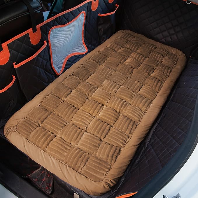Dog Bed for Car Back Seat Soft Plush Backseat Pet Bed Mat Non-Slip Travel Pet Mat, Fuzzy Plaid Dog Seat Cover, Fit for Backseat Extenders and Trucks SUVs (Dark Brown, 54" x 24.8")