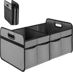 Trunk Organizer for Car/SUV/Truck, Collapsible 2 Compartment Automotive Storage Box, 600D Waterproof Oxford Polyester 50L Travel Accessories, Anti-slip & Leak-proof, Grey