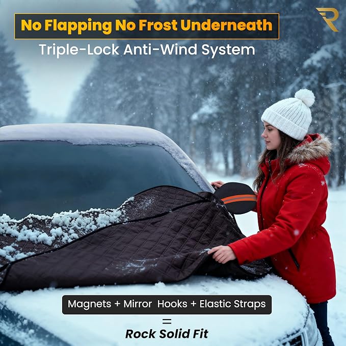 Windshield Snow Cover for Cars, SUVs & Trucks – Magnetic 5-Layer Waterproof Frost Shield | Ice Snow Protector | Winter Car Windshield Cover with Mirror Covers (61.8" x 49.6")