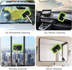 11pcs Windshield Cleaner Tool, Car Window Cleaning Wash Kit with 6 Reusable Microfiber Pads 2 Spray Bottles and Extendable Handles Auto Glass Wiper Kit, Blue & Green