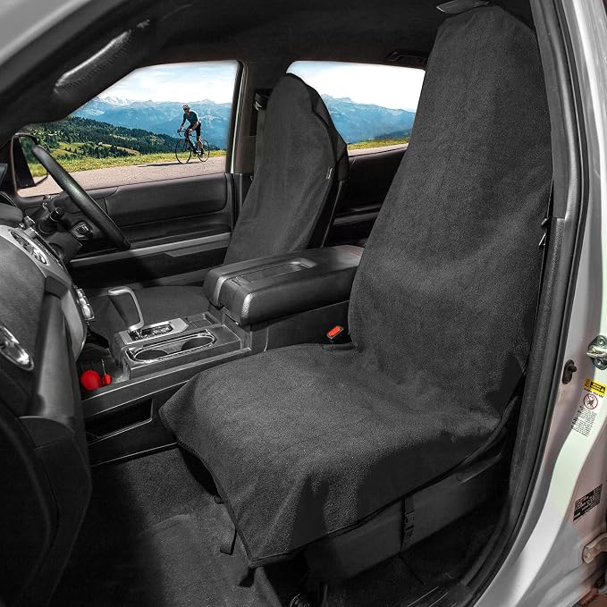 2pcs Grey Waterproof Towel Auto Car Seat Cover Protector Machine Washable - Fit Yoga Running Crossfit Athletes Beach Swimming Outdoor Sports