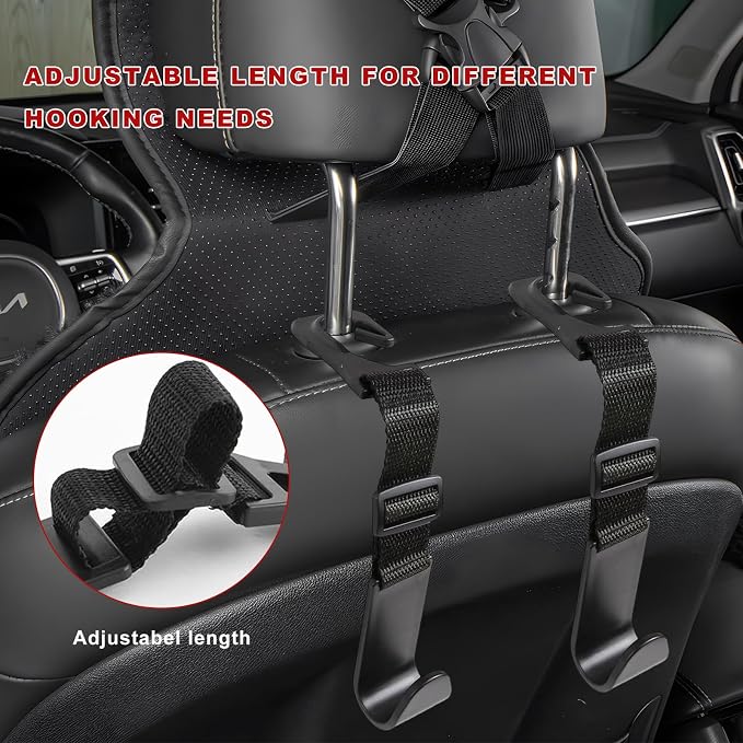 4PCS Car Seat Headrest Hook, Adjustable Vehicle Backseat Hanger Storage Organizer, Universal Seat Back Holder Hooks for Purse Coat Grocery Bag, Car Accessories (Black)