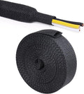 Black 2:1 Ratio Automotive Heat Shrink Braided Sleeving,Wear-Resistant Flat Woven Shrinkable Sleeve Fabric Car Cable Wires Hoses Protection (1/2"-50ft)