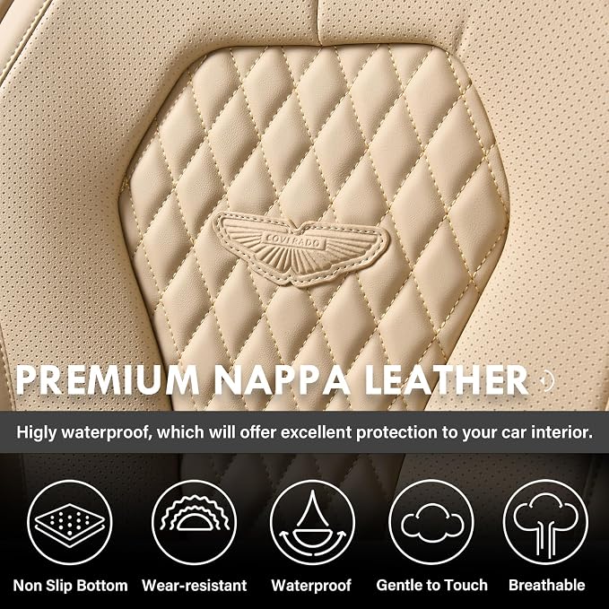 Coverado Seat Covers, Car Seat Covers Front Seats, Beige Car Seat Cover, Waterproof Car Seat Covers, Car Seat Cushion, Front Car Seat Covers Leatherette Car Seat Protector Universal Fit Most Cars