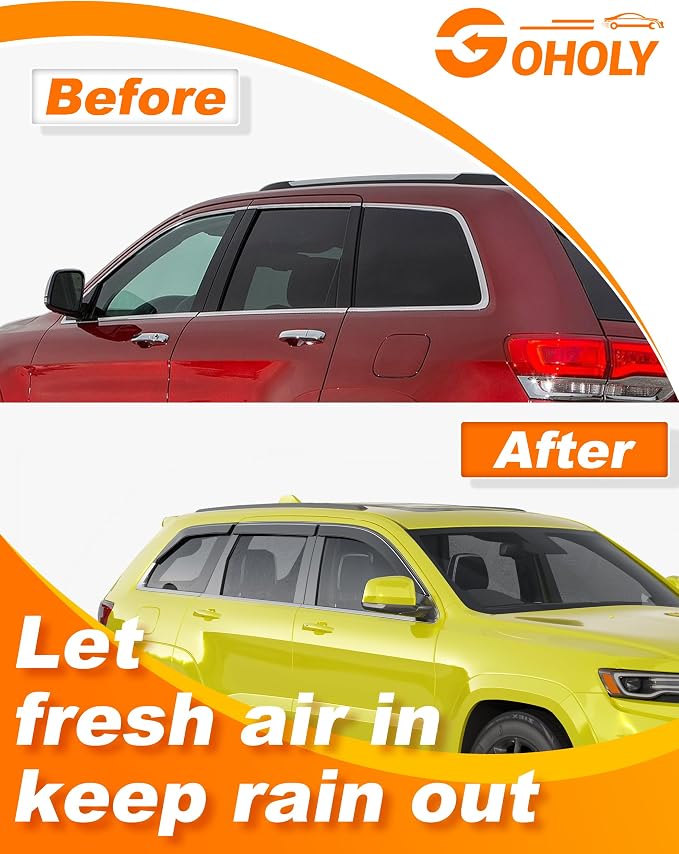 6-pcs Low-Profile Window Rain Guard for 2011-2021 Jeep Grand Cherokee Rain Guards Side Window Visors Extra-Thick Vent Visor Window Deflectors Tape-on Vent Shades Car Accessories