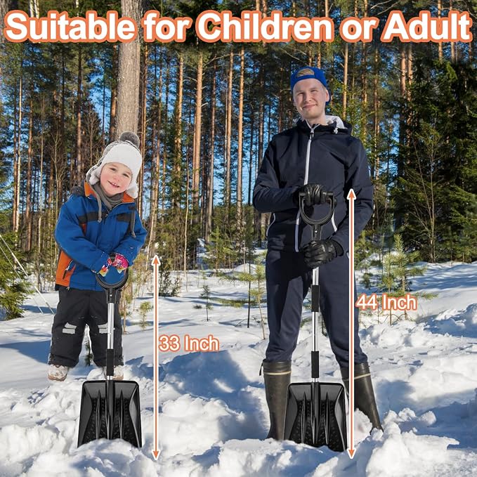 3-in-1 Portable Snow Shovel Kit with Ice Scraper and Snow Brush, Emergency Collapsible Design Snow Remover Set for Garden, Camping, Car, Trucks and Other Outdoor Activities