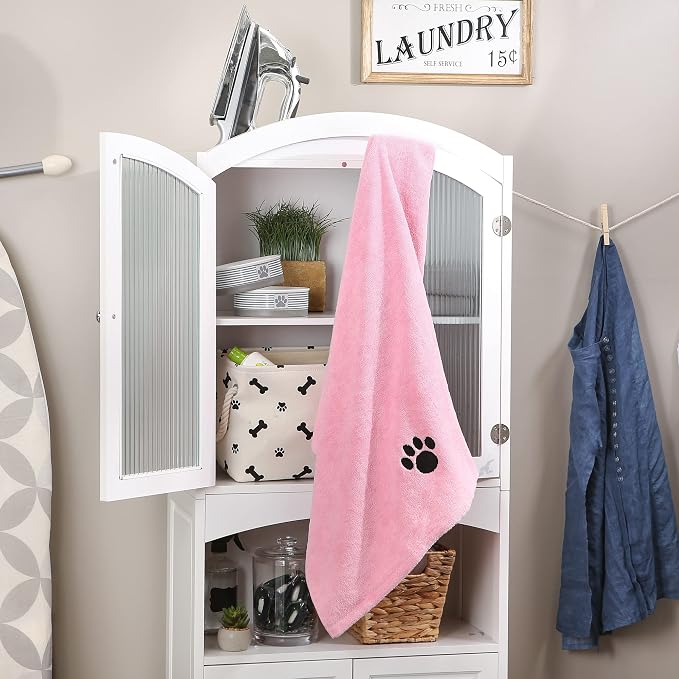 Pet Grooming Microfiber Towel, Embroidered Collection, X-Large,41x23.5, Pink (Pack of 12)