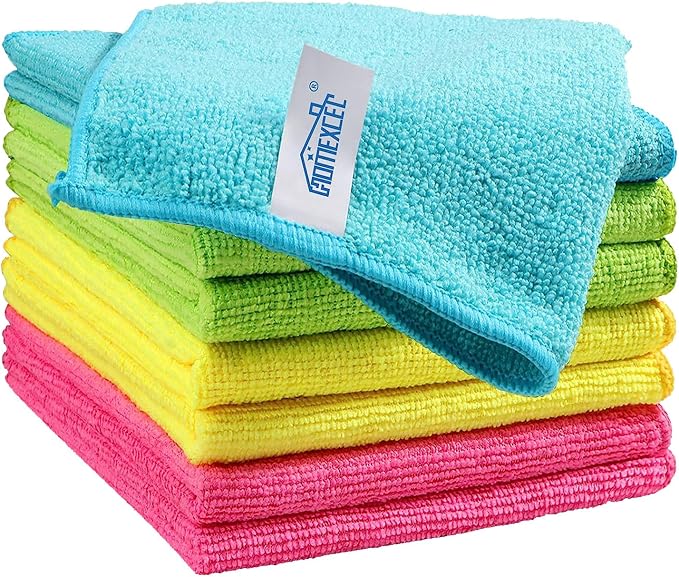 Microfiber Cleaning Cloth, 8 Pack Cleaning Rags, Cleaning Towels with 4 Color Assorted, 11.5"X11.5"(Green/Blue/Yellow/Pink)