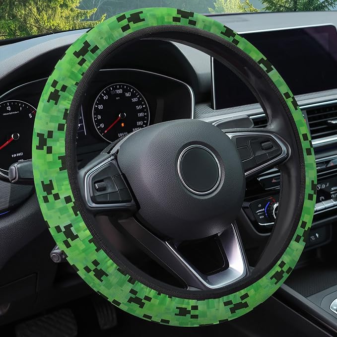 Pixel Zombie Steering Wheel Cover, Non Slip Polyester Car Wheel Protector for Car SUV Truck, Universal 15 Inch