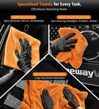 3 Pack Car Drying Towel, 24" x 36" Double Twisted Loop Car Drying Towels Extra Large, 16" x 16" Edgeless Microfiber Drying Towel and Absorbent Waffle Weave Towels for Cars Truck SUV, Orange